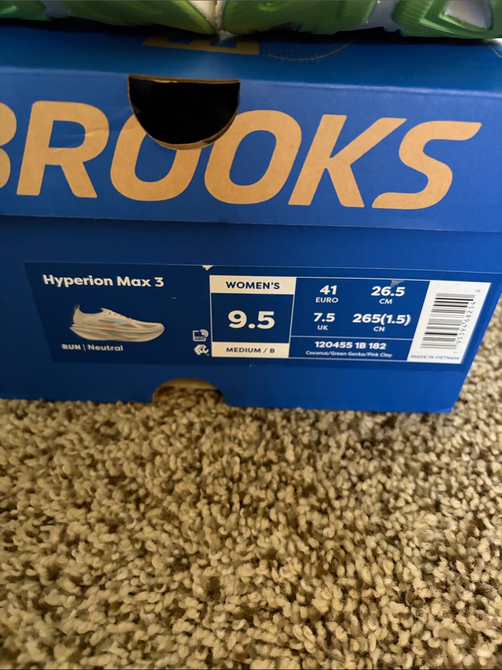 Brooks Hyperion Max 3-Women's size 9.5-Coconut-Green Gecko-Pink Clay - Picture 15 of 16